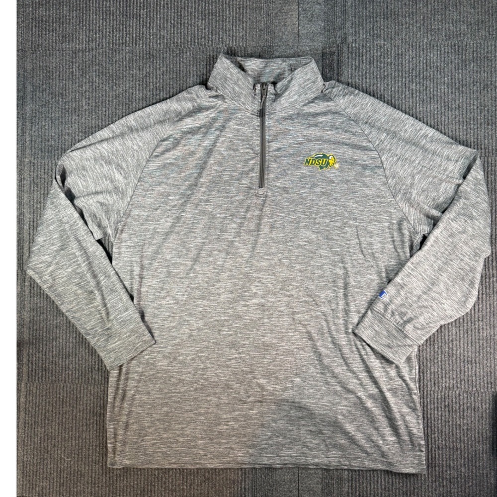 Champion NDSU Bison Quarter Zip Pullover Mens XL Gray Heathered Performance Top